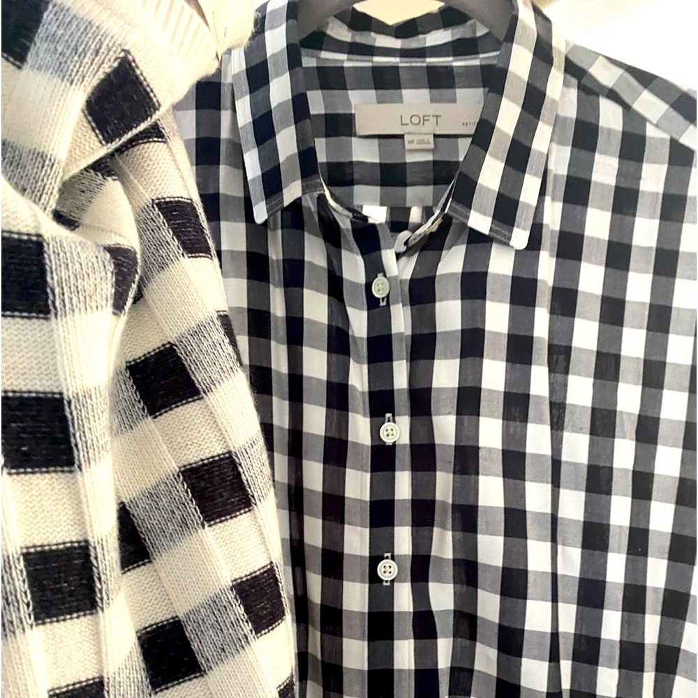 Navy & White Button Down Shirt All Season Shirt Petite Medium